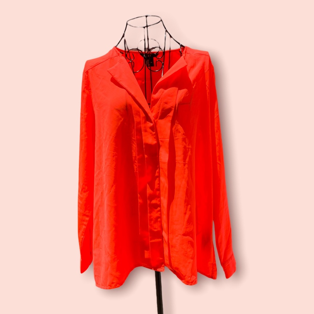 Long sleeve flowy lightweight blouse..very bright coral hue…size Large